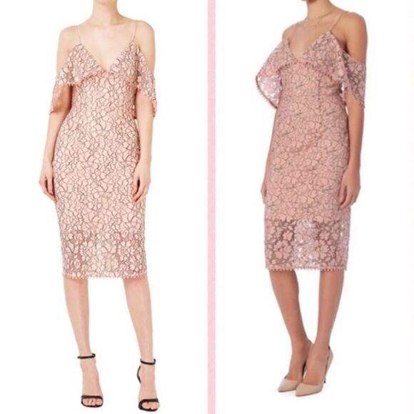 Nicholas Pink Eyelet Lace Midi Cocktail Tank Dress Size 8 - Picture 1 of 10